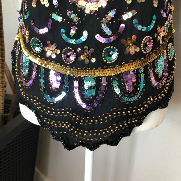 Vintage 80s Laurence Kazar Sequins Beaded Shirt S - Picture 3 of 10